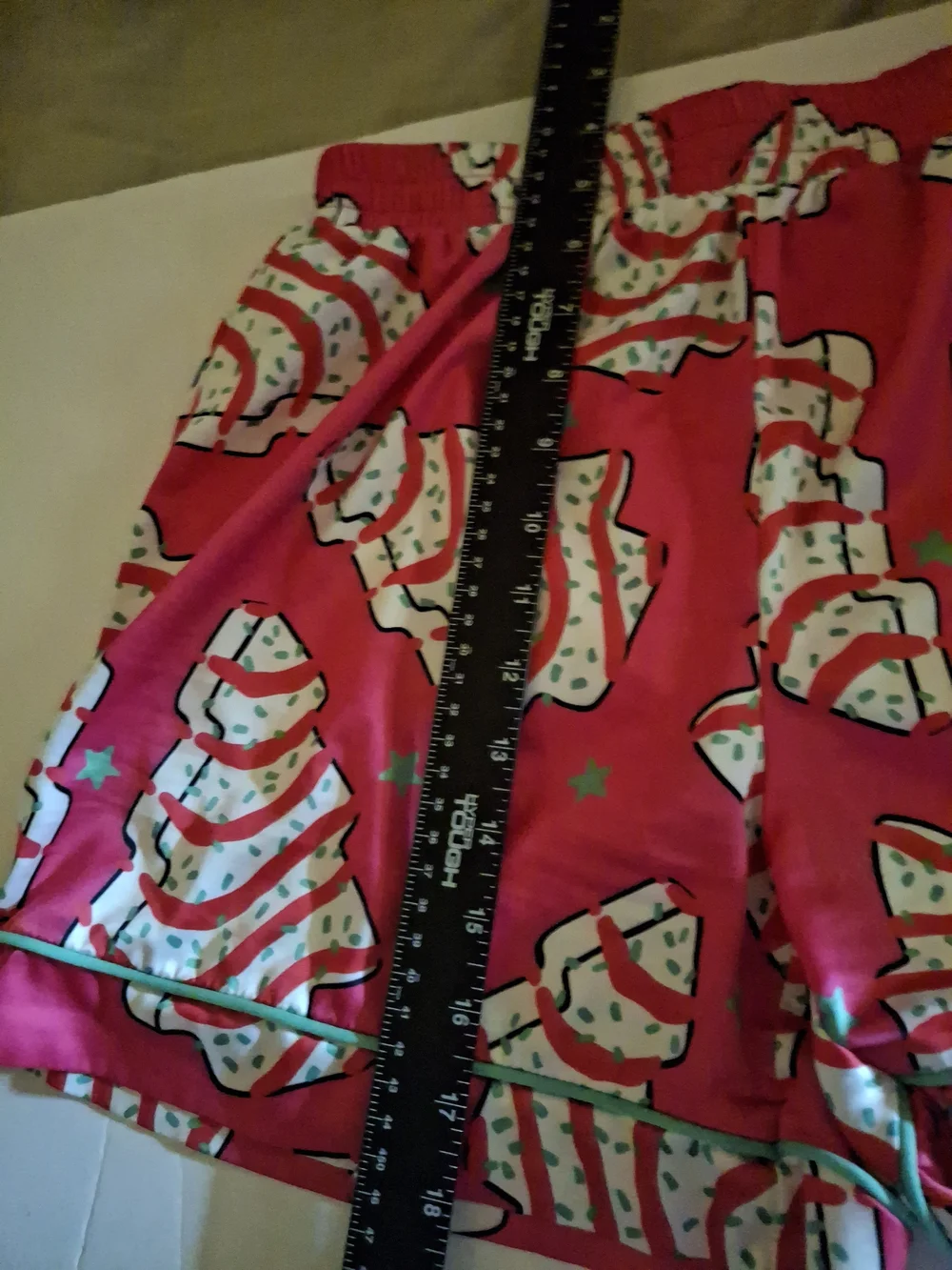 Women's Bright Pink Short Pajama Set Featuring Christmas Tree Cakes